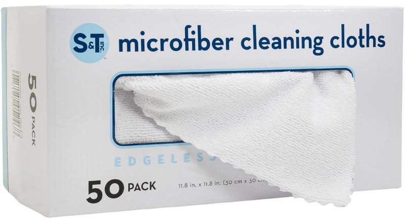 S&T INC. 50 Pack Microfiber Cleaning Cloth with Box, Bulk Towels for Home, Reusable Microfiber Towels for Cars, Cleaning Rags, White, 190gsm, 11.8 Inches x 11.8 Inches, 50 Count - Image 1