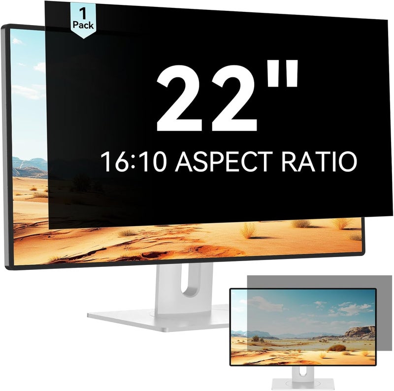 Mamol 22 Inch Privacy Screen Filter for 16:10 Aspect Ratio Widescreen Monitor - Removable Anti Glare Blue Light Filter, Anti-Scratch Privacy Protector Film, Computer Screen Privacy Shield 22 Inch - Image 1