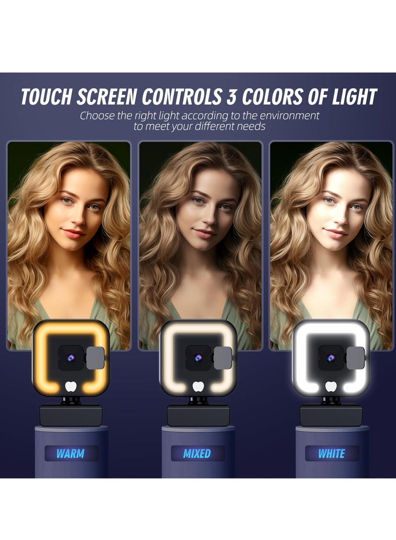 كاميرا ويب بدقة 2K HD مع ميكروفون وضوء ملء، كاميرا بث ذات تركيز تلقائي مع غطاء خصوصية وحامل ثلاثي القوائم لمكالمات الفيديو على الكمبيوتر/اللاب توب/سطح المكتب - Image 3