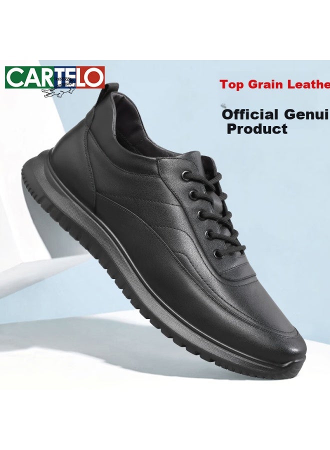 Cartelo First Layer Cowhide New Men's Sports Shoes Casual Lightweight Soft Sole Soft Surface Shoes Kg13 Black Size 42