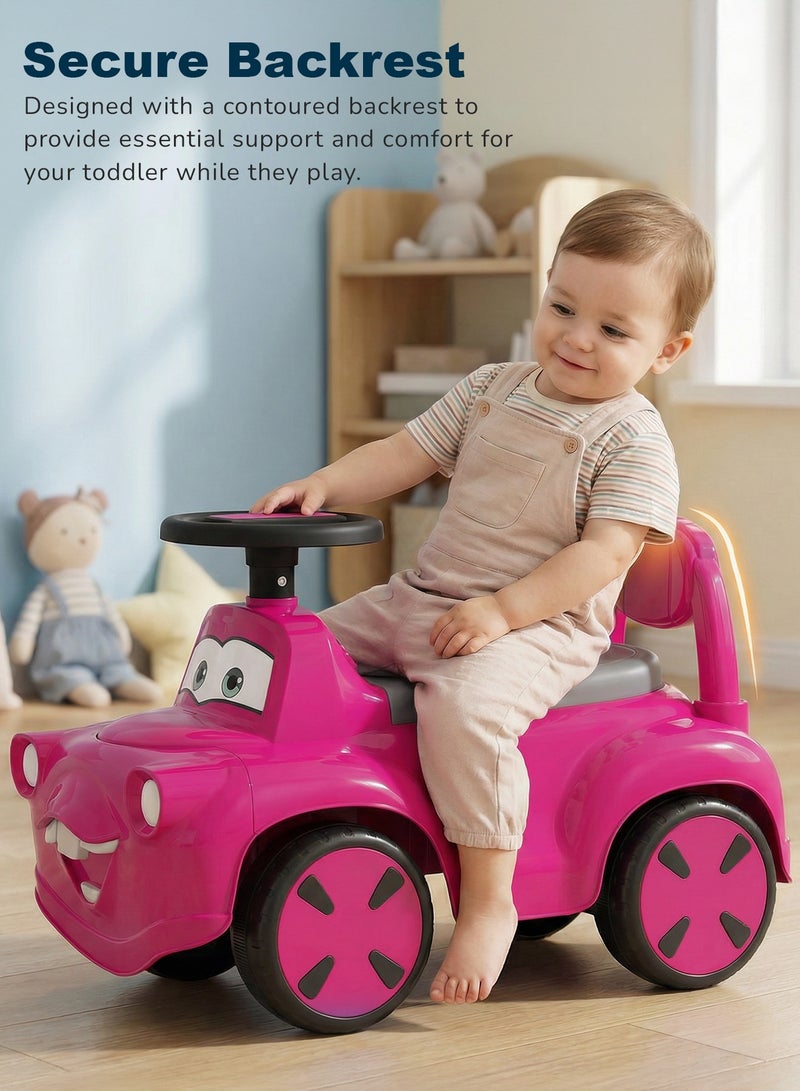 BAYBEE Smiley Baby Ride On Car for Kids with Light & Music, Push Ride On Car for Toddlers with Under Seat Storage & High Backrest | Childrens Ride on Car Toy Cute Baby Car | Durable Baby Push Car for Indoor & Outdoor Use 1 to 3 Years Boy Girl Pink - Image 4