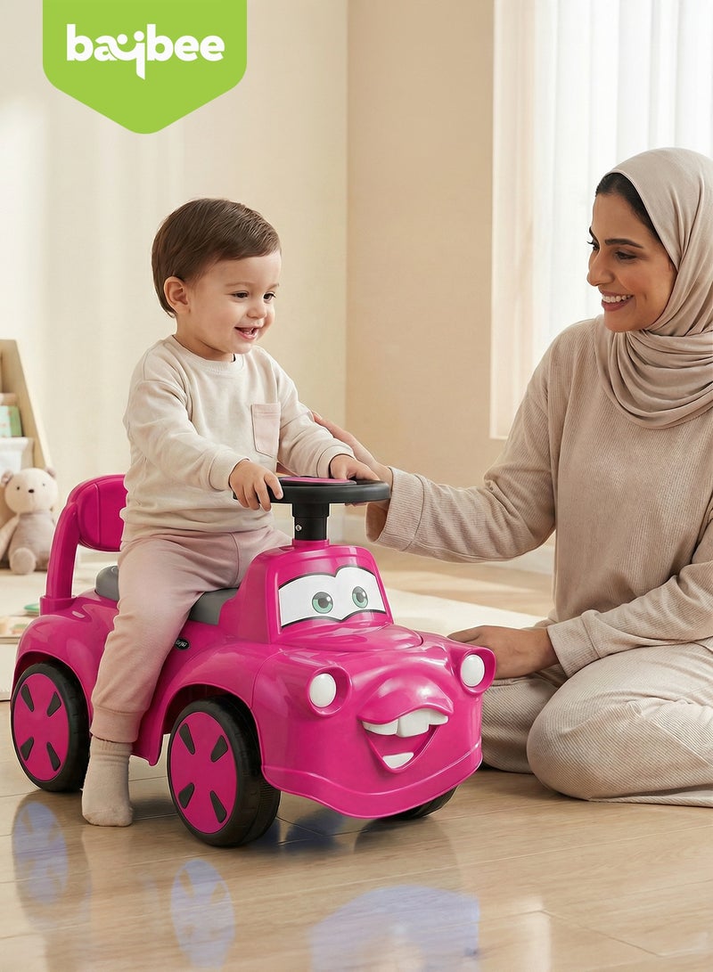 BAYBEE Smiley Baby Ride On Car for Kids with Light & Music, Push Ride On Car for Toddlers with Under Seat Storage & High Backrest | Childrens Ride on Car Toy Cute Baby Car | Durable Baby Push Car for Indoor & Outdoor Use 1 to 3 Years Boy Girl Pink - Image 3