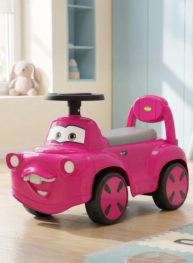 BAYBEE Smiley Baby Ride On Car for Kids with Light & Music, Push Ride On Car for Toddlers with Under Seat Storage & High Backrest | Childrens Ride on Car Toy Cute Baby Car | Durable Baby Push Car for Indoor & Outdoor Use 1 to 3 Years Boy Girl Pink - Image 1
