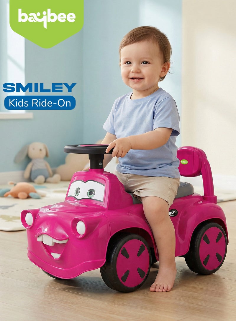 BAYBEE Smiley Baby Ride On Car for Kids with Light & Music, Push Ride On Car for Toddlers with Under Seat Storage & High Backrest | Childrens Ride on Car Toy Cute Baby Car | Durable Baby Push Car for Indoor & Outdoor Use 1 to 3 Years Boy Girl Pink - Image 2
