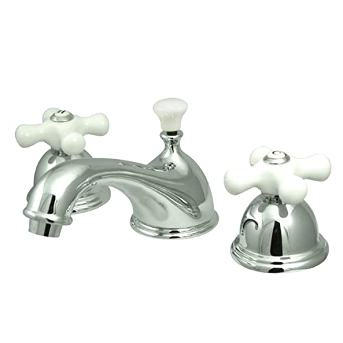 Kingston Brass KS3961PX Restoration Widespread Lavatory Faucet with Porcelain Cross Handle, Polished Chrome,8-Inch Adjustable Center - Image 1