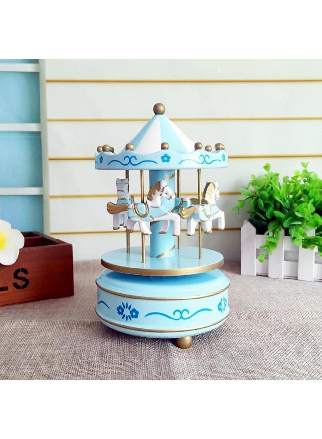 Powder Carousel Music Box Children's Toys Birthday Gift Cake Baking Decorations Wooden Music Box-Color:No. 13 (blue Flower) - Image 1