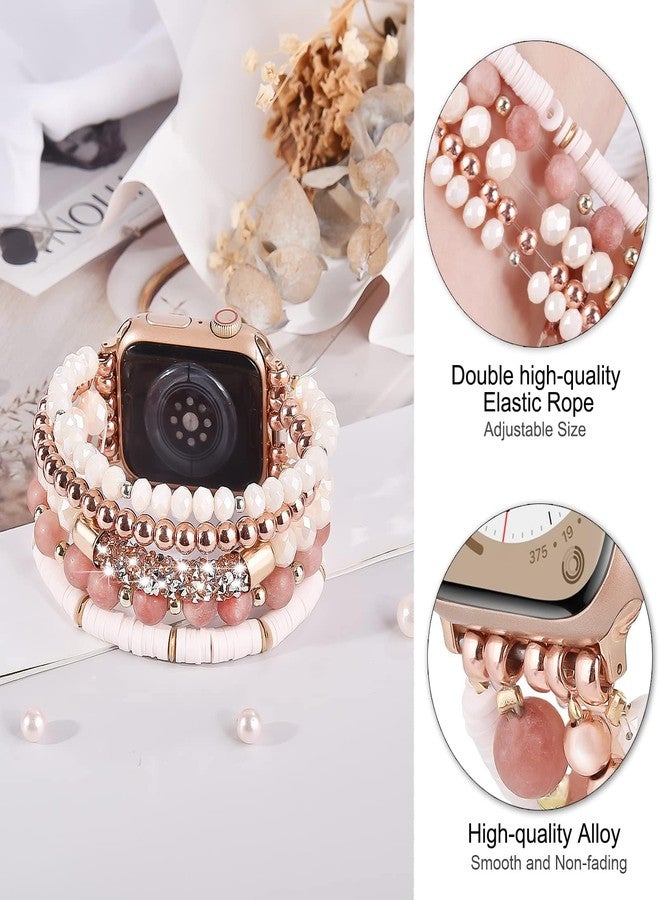 VISOOM Beaded Boho Bracelet Compatible for Apple Watch 40mm/38mm/41mm/42mm Iwatch Series 11 10 9 8 7 SE 6/5/4 Women Fashion Cute Handmade Crystal Beads Stretchy Watch Strap for iWatch Bands 3/2/1 - Image 2