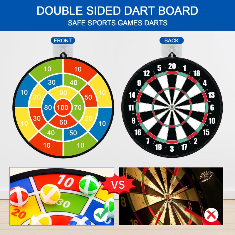 Mareisa Dart Board for Kids, Darts Set Double-Sided Dart Board with Sticky Balls and Darts, Indoor Outdoor Sport Fun Party Play Parent-Child Activity Game Toys, Gifts for Boys and Girls Aged 3 to 12 Years - Image 5