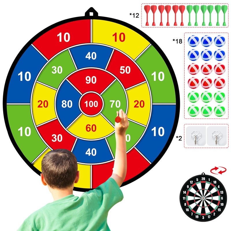 Mareisa Dart Board for Kids, Darts Set Double-Sided Dart Board with Sticky Balls and Darts, Indoor Outdoor Sport Fun Party Play Parent-Child Activity Game Toys, Gifts for Boys and Girls Aged 3 to 12 Years - Image 1