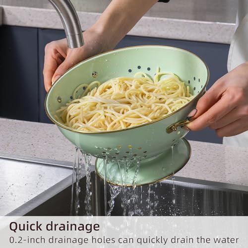 BeFare Metal Colander Set of 3, Strainer Basket with Handles perfect for Spaghetti, Pasta, Berry, Vegetable, Fruit, Solid Base Powder Coated Kitchen Essential Strainer Set, 1 & 3.5 & 5 Qt (Green) - Image 3