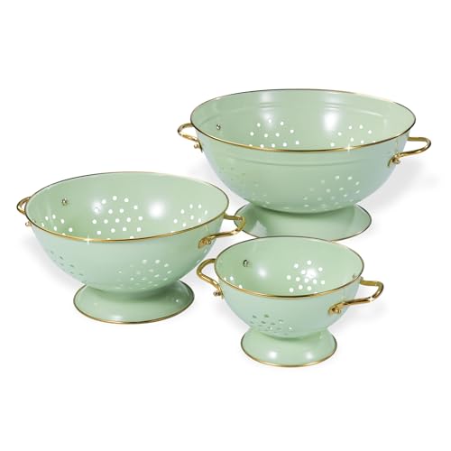 BeFare Metal Colander Set of 3, Strainer Basket with Handles perfect for Spaghetti, Pasta, Berry, Vegetable, Fruit, Solid Base Powder Coated Kitchen Essential Strainer Set, 1 & 3.5 & 5 Qt (Green) - Image 1
