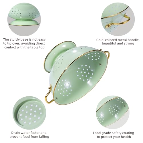 BeFare Metal Colander Set of 3, Strainer Basket with Handles perfect for Spaghetti, Pasta, Berry, Vegetable, Fruit, Solid Base Powder Coated Kitchen Essential Strainer Set, 1 & 3.5 & 5 Qt (Green) - Image 5