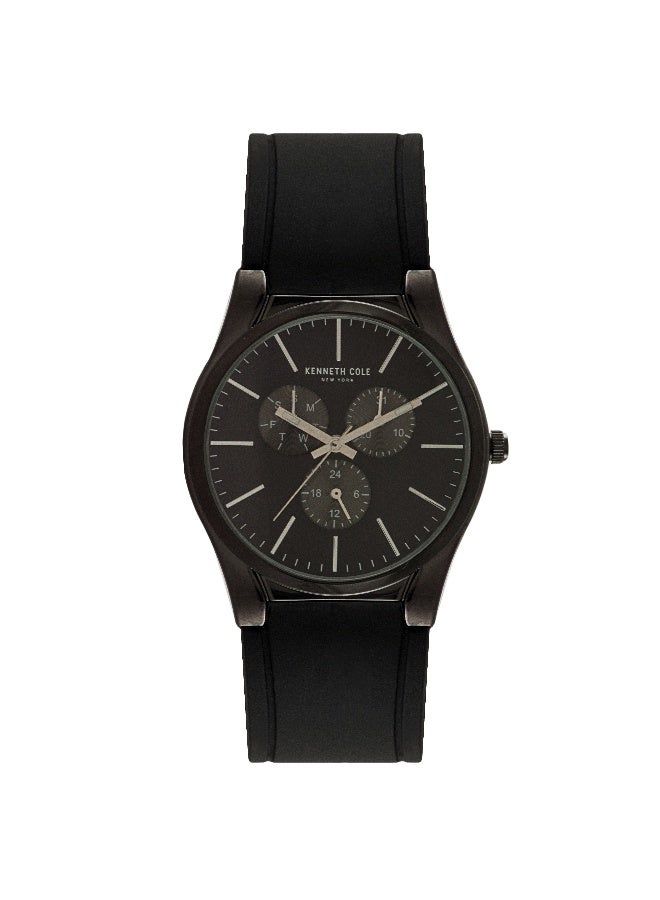Kenneth Cole New York ساعة أنالوج للرجال بقرص أسود وحزام سيليكون أسود بتصميم كلاسيكي حديث - 44 مم - Image 1