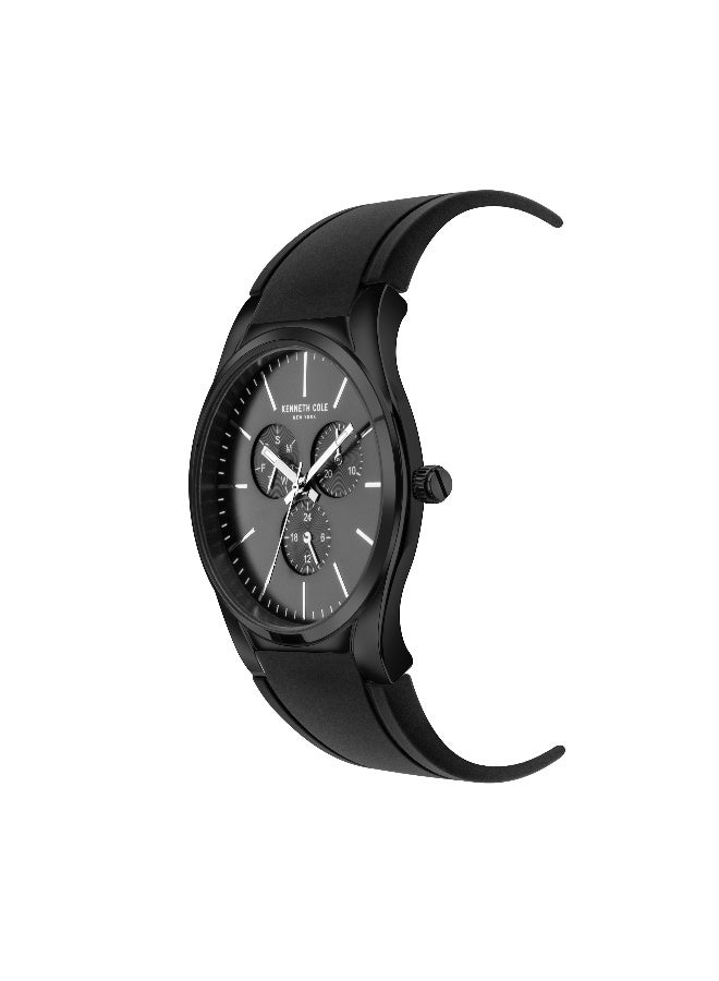 Kenneth Cole New York ساعة أنالوج للرجال بقرص أسود وحزام سيليكون أسود بتصميم كلاسيكي حديث - 44 مم - Image 2