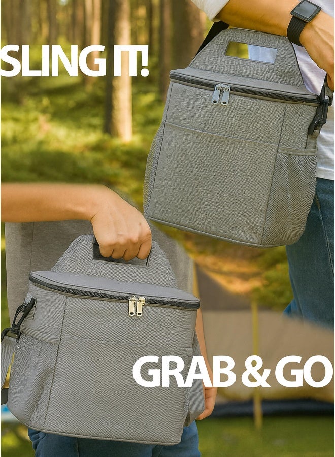 توشيونيكس حقيبة غداء معزولة – مقاومة للتسرب وصديقة للبيئة – مصنوعة من قماش أوكسفورد الحراري – سعة 8.5 لتر – مدمجة ومتينة – مزودة بحزام كتف ومقبض – متعددة الجيوب للتنقل والعمل والمدرسة – فتاحة زجاجات مرفقة – ألوان: أسود، رمادي، أزرق - Image 2