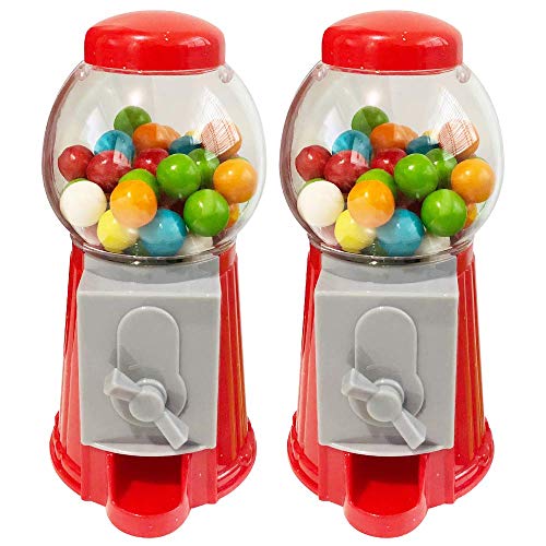 ArtCreativity Gumball Machine for Kids Set of 2 525 Inch Desktop Bubble Gum Mini Candy Dispenser Money Saving Coin Bank Valentines Gift for Kids Vintage Office Desk Decoration Gumballs Included - Image 1