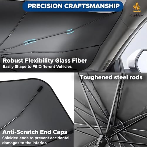 OTO2EYE Car Windshield Sun Shade Umbrella, Foldable Car Front Window Sunshade, Block UV Rays & Sun Heat Insulation,Windshield Sunshades Fit Most Vehicles, Car Accessories (OTOU02) - Image 3