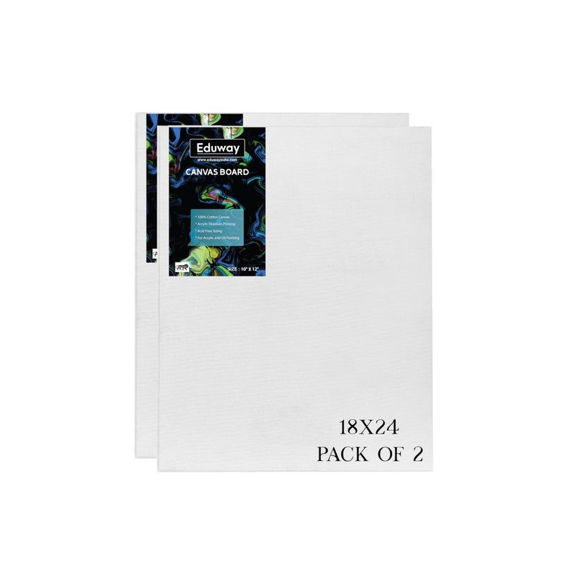 Eduway® Canvas Board for Painting- 18x24 Pof 2 | Premium Quality 7Oz Pre-Primed Cotton Canvas Board for Artists & Beginners | Ideal for Acrylic, Oil, Gouache, Pastels Colors (Pack of 2) (46x61 cms) - Image 1