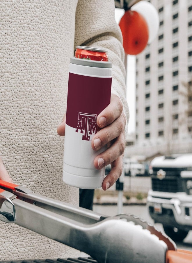 Logo Brands NCAA Texas A&M Aggies 12oz Colorblock Slim Can Coolie - Stainless Steel, Double-Wall Insulated, Removable Rim for Cocktail Tumbler Use - Image 2