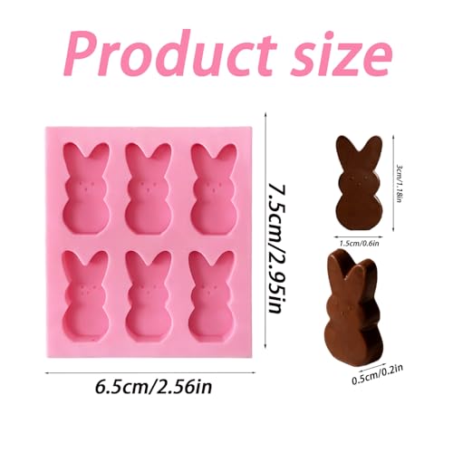 OFDNE Easter Silicone Molds for Chocolate, 6-Cavity Bunny Shape Chocolate Molds Cute 3D Rabbit Baking Supplies for DIY Cake Decoration, Chocolate, Candy, Jello, Pastry, Muffin, Bread, Ice Cube - Image 2