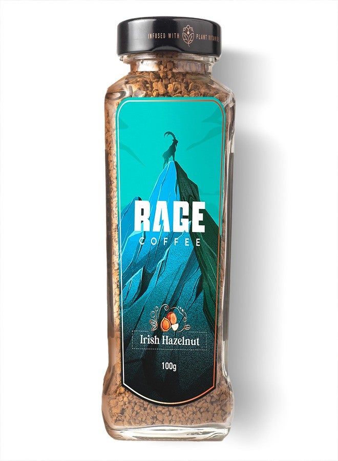 RAGE COFFEE Irish Hazelnut - Flavored Instant Coffee Powder for both Hot & Cold Coffee, 100% Single Origin Arabica Coffee Beans Powder (IRISH HAZELNUT, 100g) - Image 1