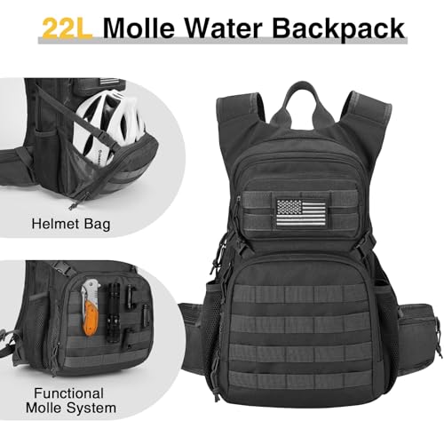 CVLIFE Tactical Hydration Backpack with 3L TPU Water Bladder, 22L Hiking Backpack for Men Women, Heavy Duty Molle Water Backpack with Multiple Compartments for Cycling Running Hunting Camping (Black) - Image 2
