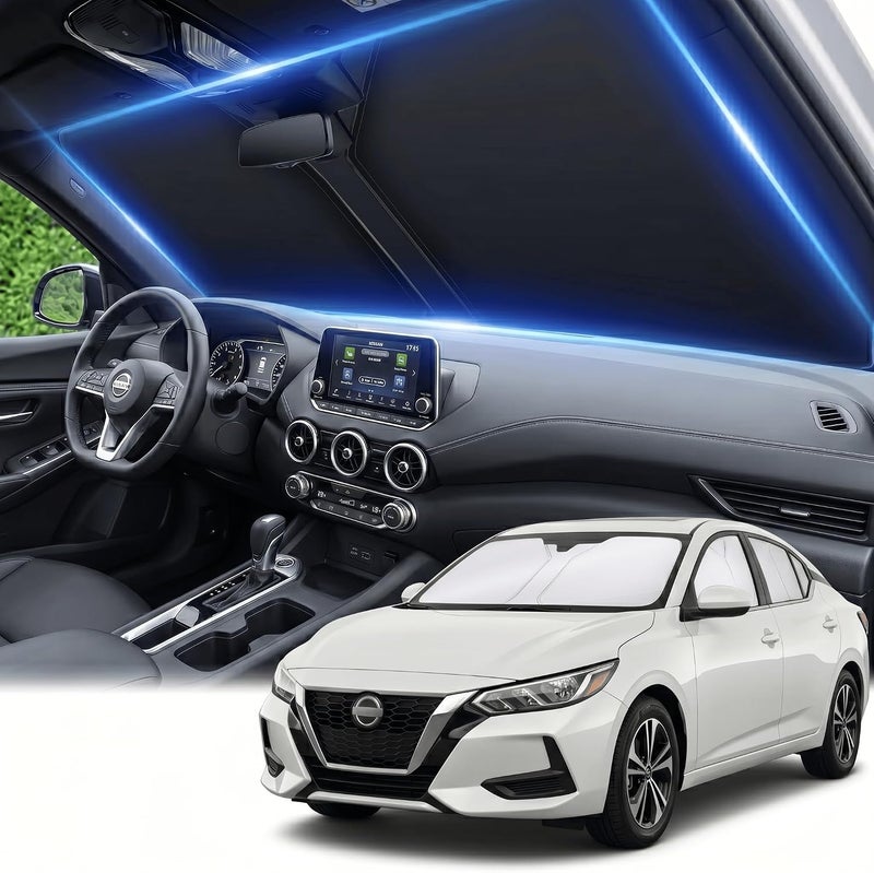 AuyNeas for Nissan Sentra 2014-2019 Windshield Sun Shade - Front Window Shade Custom Fit Sentra Accessories Sun Visor Foldable Shade Blocks UV Rays Summer Must Have Car Accessories - Image 1