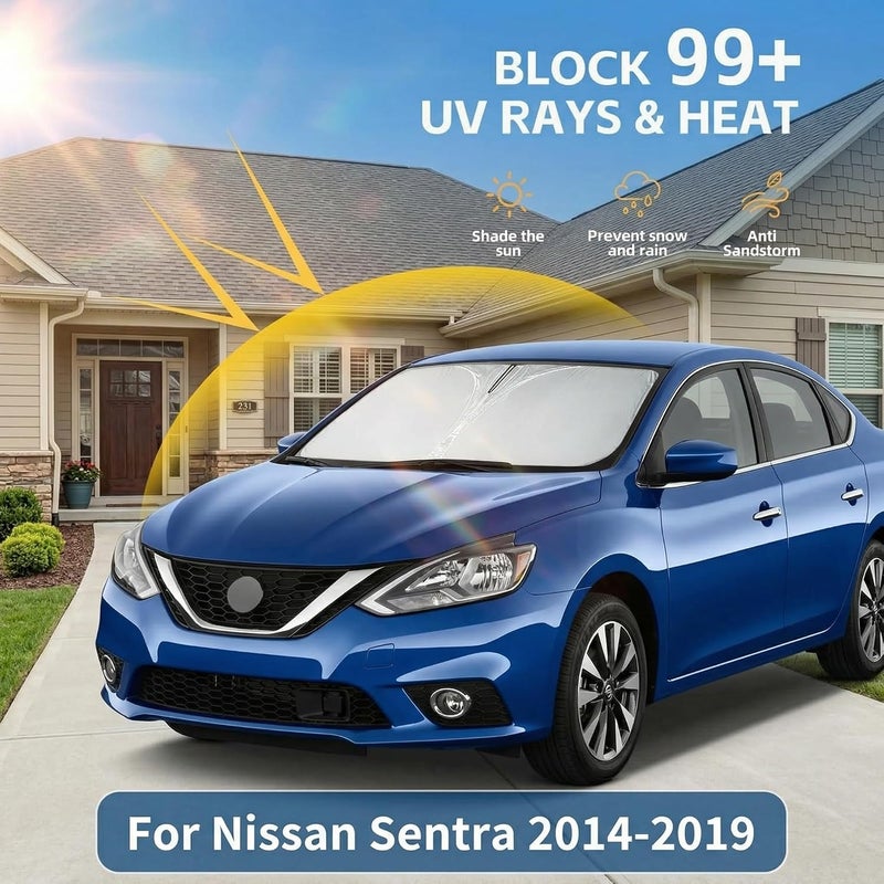 AuyNeas for Nissan Sentra 2014-2019 Windshield Sun Shade - Front Window Shade Custom Fit Sentra Accessories Sun Visor Foldable Shade Blocks UV Rays Summer Must Have Car Accessories - Image 2
