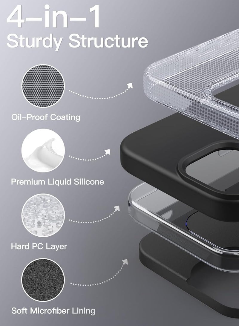 متوافق مع جراب  iPhone 15 plus من السيليكون السائل ، غطاء واقٍ لكامل الجسم ، جراب هاتف نحيف مقاوم للصدمات ، مضاد للخدش ، بطانة من الألياف الدقيقة الناعمة 6.7 بوصة اسود - Image 4