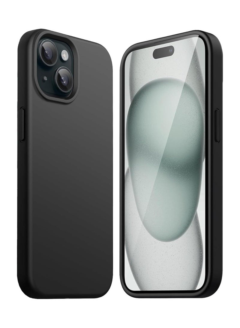 أكاليكس جراب سيليكون سائل فاخر لهاتف iPhone 15 Plus، تصميم نحيف، ملمس ناعم مع بطانة من الألياف الدقيقة وحماية معززة للكاميرا - متين ومقاوم لبصمات الأصابع | أسود - Image 1
