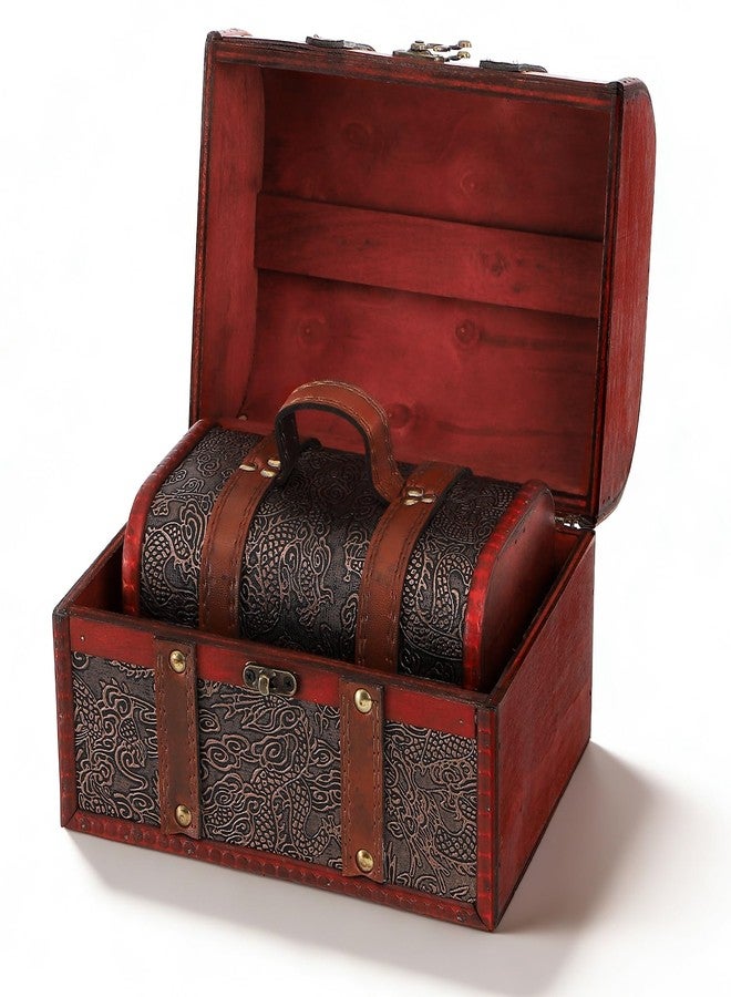 SOUJOY Vintage Treasure Chest Set of 2, Pirate Treasure Box for Party Decor, Wooden Nesting Boxes with Embossed Dragon Pattern, Antique Style Storage Case for Jewelry Ornaments, Gifts, Postcards - Image 4