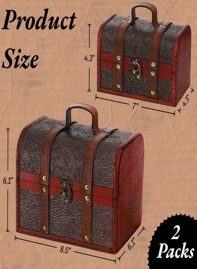 SOUJOY Vintage Treasure Chest Set of 2, Pirate Treasure Box for Party Decor, Wooden Nesting Boxes with Embossed Dragon Pattern, Antique Style Storage Case for Jewelry Ornaments, Gifts, Postcards - Image 2