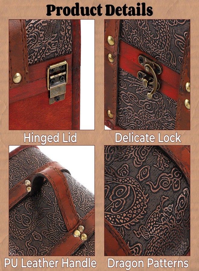 SOUJOY Vintage Treasure Chest Set of 2, Pirate Treasure Box for Party Decor, Wooden Nesting Boxes with Embossed Dragon Pattern, Antique Style Storage Case for Jewelry Ornaments, Gifts, Postcards - Image 3