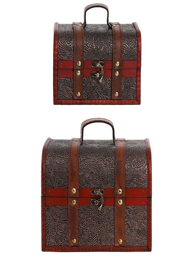 SOUJOY Vintage Treasure Chest Set of 2, Pirate Treasure Box for Party Decor, Wooden Nesting Boxes with Embossed Dragon Pattern, Antique Style Storage Case for Jewelry Ornaments, Gifts, Postcards - Image 5