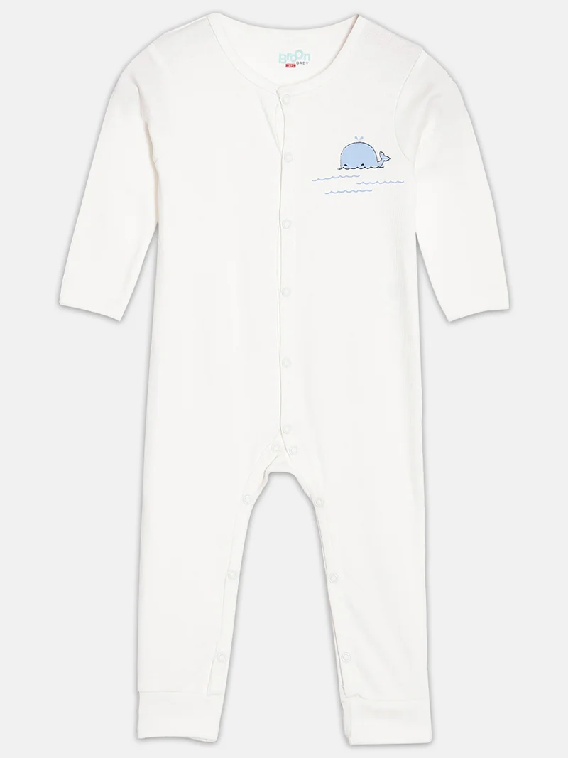 Broon Broon Infant Boys Navyblue and Offwhite Printed Organic Cotton Sleepsuit Pack of 2