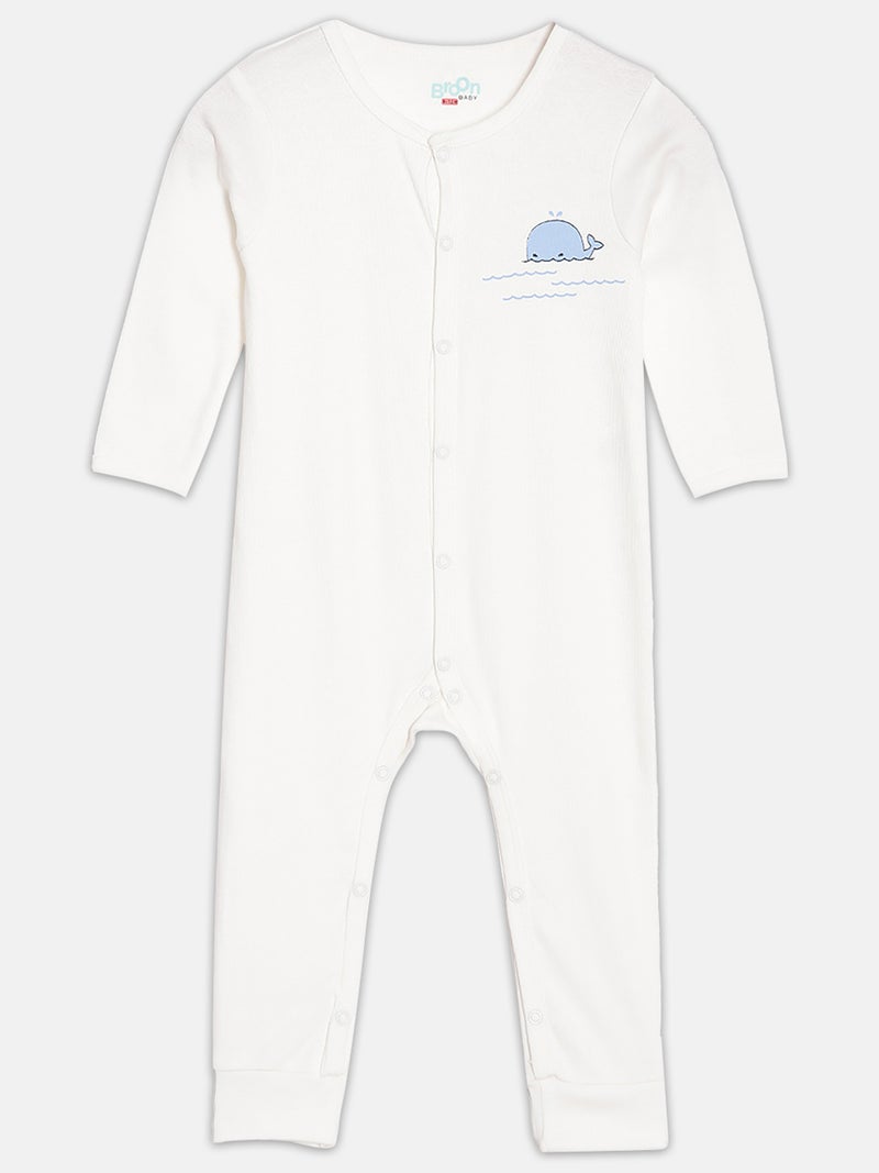 Broon Infant Boys Navyblue and Offwhite Printed Organic Cotton Sleepsuit Pack of 2 - Image 3