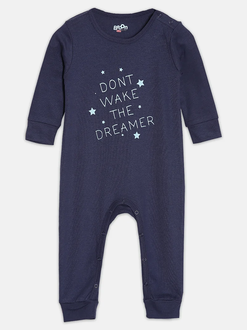 Broon Broon Infant Boys Navyblue and Offwhite Printed Organic Cotton Sleepsuit Pack of 2