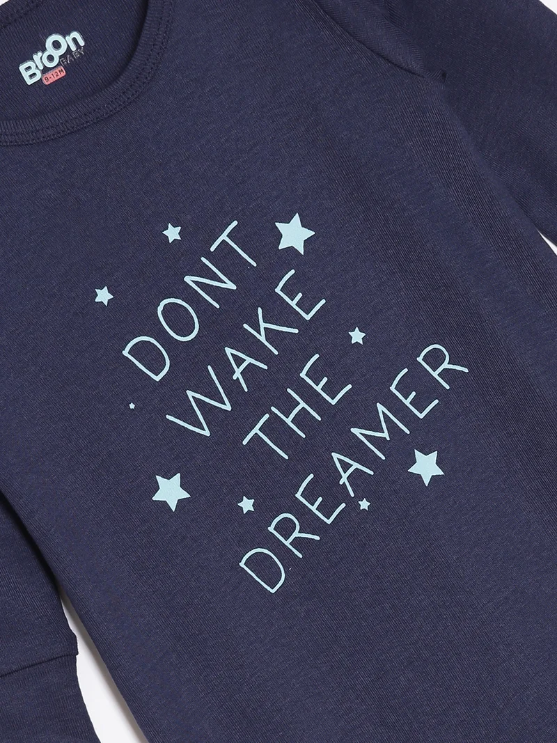 Broon Broon Infant Boys Navyblue and Offwhite Printed Organic Cotton Sleepsuit Pack of 2