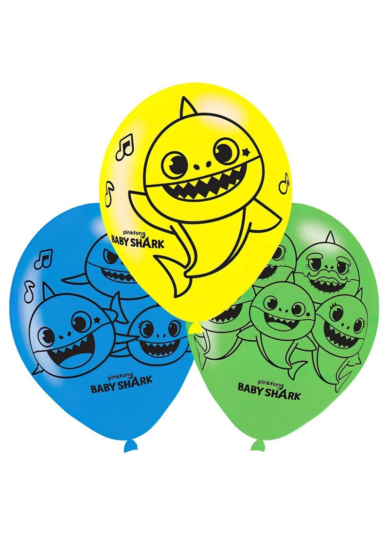 Baby Shark Latex Balloons Yellow Blue Green 28cm 6-Pack