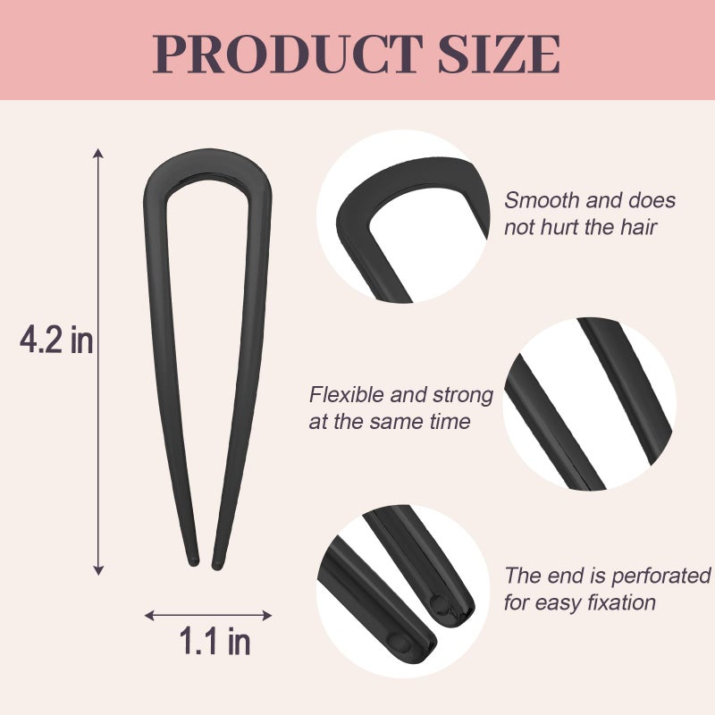 JIRIS 2PCS 4.2Inch French Hair Pins U-Shaped Pins for Women and Girls Fashion Metal Hair Pin French Twist Hair Pins for Buns, Updos,Stylish and Functional(set1-black) - Image 2