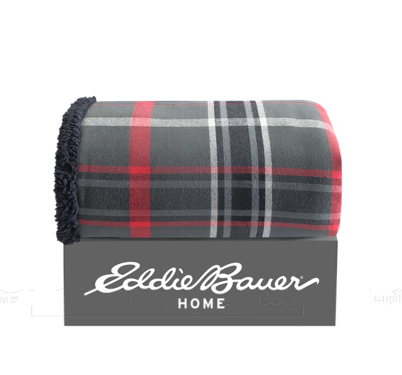 Eddie Bauer Eddie Bauer  Throw Blanket Cotton Flannel Home Decor All Season Reversible Sherpa Bedding Winslow Charcoal Throw 