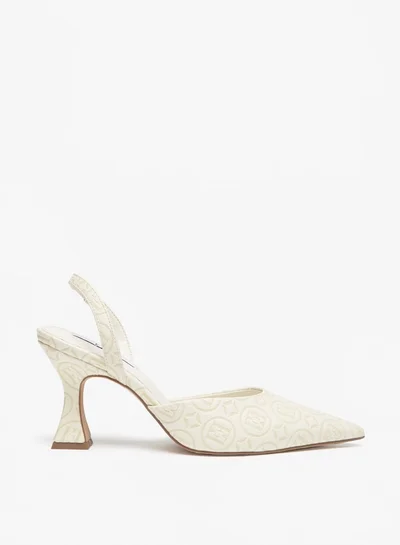 ELLE Women Monogram Embossed Slingback Pumps with Flared Heels
