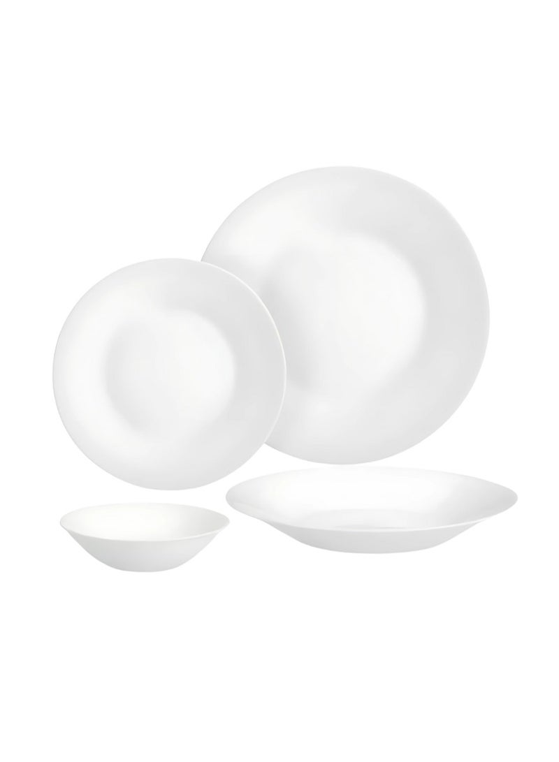 Luminarc Arcopal 24-piece dinner set, microwave and dishwasher safe.