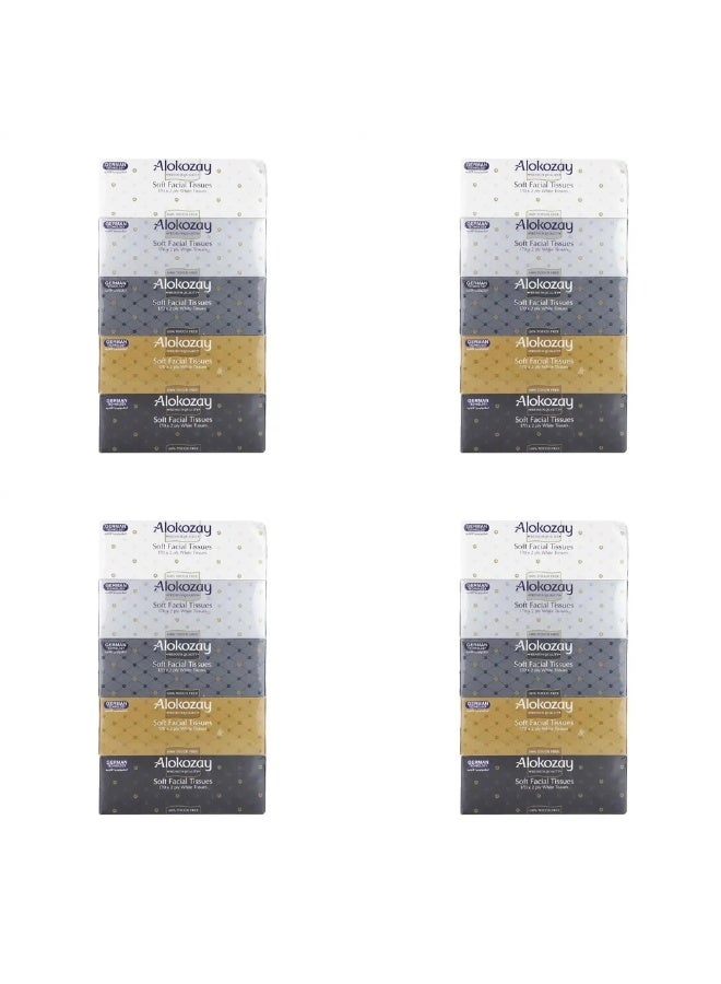 Alokozay مناديل الوجه البيضاء الناعمة من ألوكوزاي 2 طبقة - 5 علب، 170 ورقة - 4 عبوات