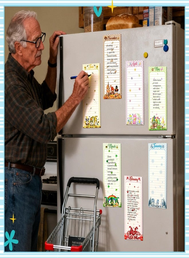 Eaasty 12 Pcs Seasonal Holiday Magnetic Notepads for Refrigerator Gnome Monthly Magnetic Grocery List 9 x 3.5" Magnet Memo Pads 30 Sheets Per Pad Shopping to Do List for January to December - Image 4