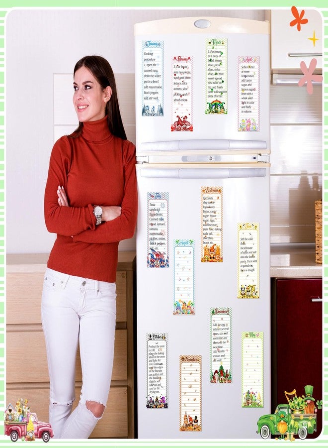 Eaasty 12 Pcs Seasonal Holiday Magnetic Notepads for Refrigerator Gnome Monthly Magnetic Grocery List 9 x 3.5" Magnet Memo Pads 30 Sheets Per Pad Shopping to Do List for January to December - Image 3