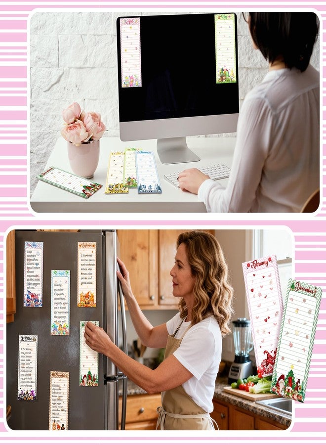 Eaasty 12 Pcs Seasonal Holiday Magnetic Notepads for Refrigerator Gnome Monthly Magnetic Grocery List 9 x 3.5" Magnet Memo Pads 30 Sheets Per Pad Shopping to Do List for January to December - Image 5