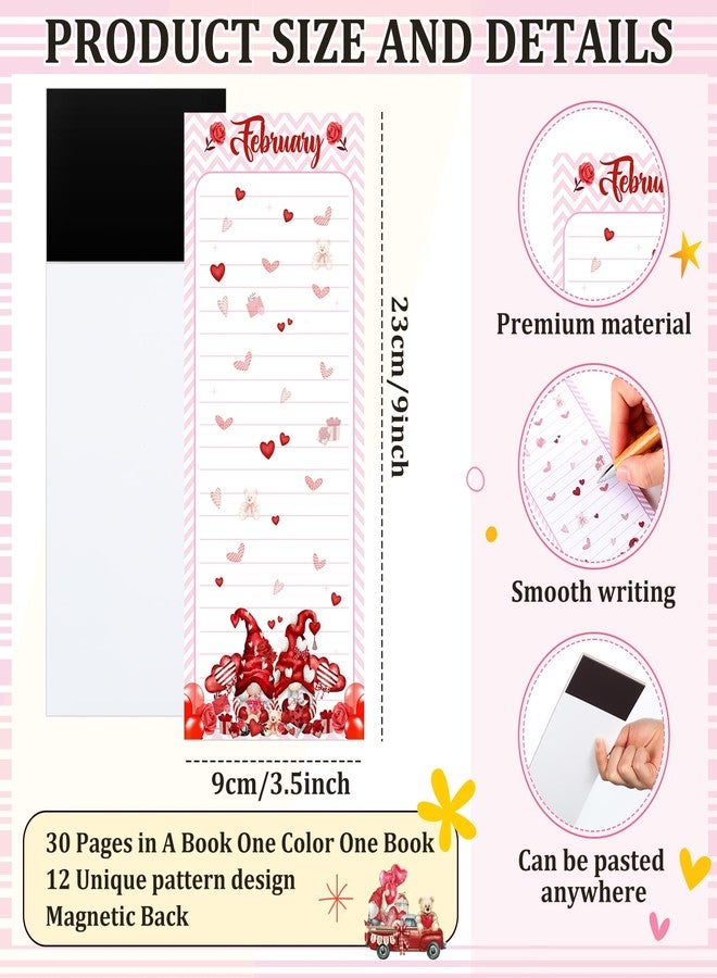 Eaasty 12 Pcs Seasonal Holiday Magnetic Notepads for Refrigerator Gnome Monthly Magnetic Grocery List 9 x 3.5" Magnet Memo Pads 30 Sheets Per Pad Shopping to Do List for January to December - Image 2