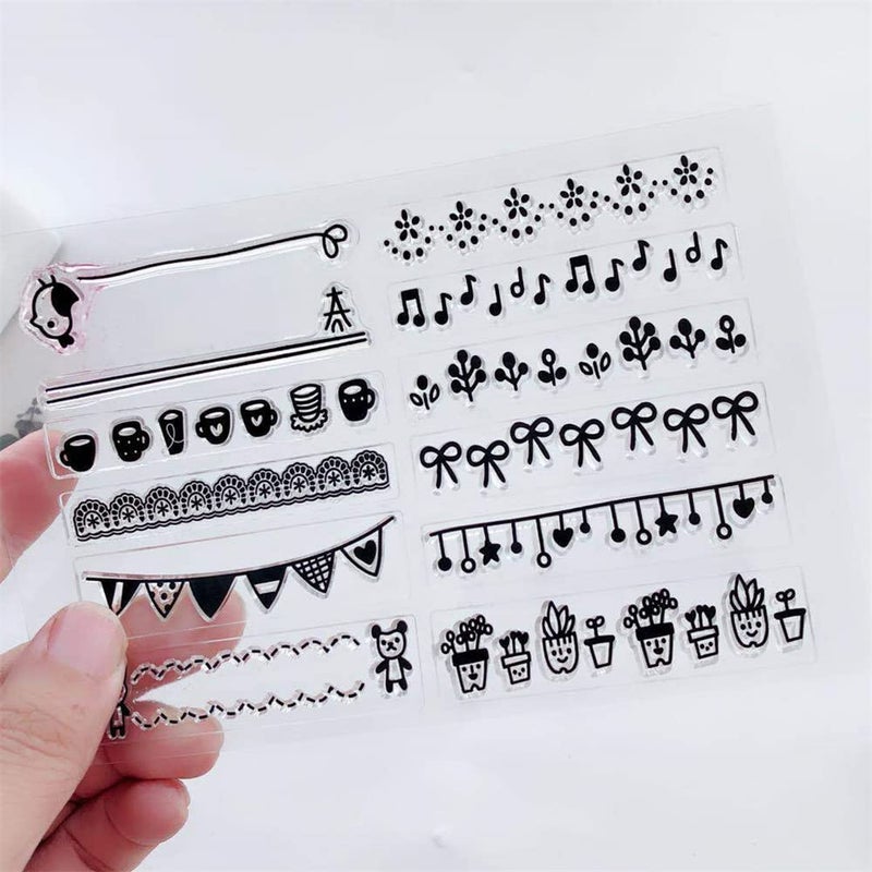 Bowknot Music Flag Lace Clear Stamps Silicone Stamp Cards with Sentiments Potted Plants Lace Transparent Seal Stamps for Holiday Card Making Decoration and DIY Scrapbooking Album DIY Crafts