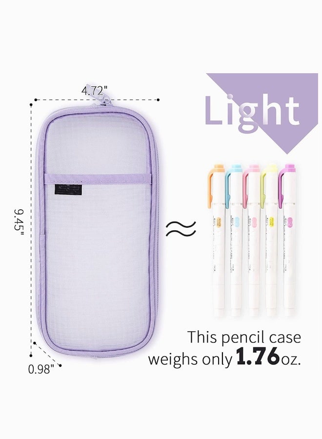 Multi Purpose Clear Mesh Zipper Bag for School and Travel Ideal for Pens Makeup and Accessories in Purple - Image 3